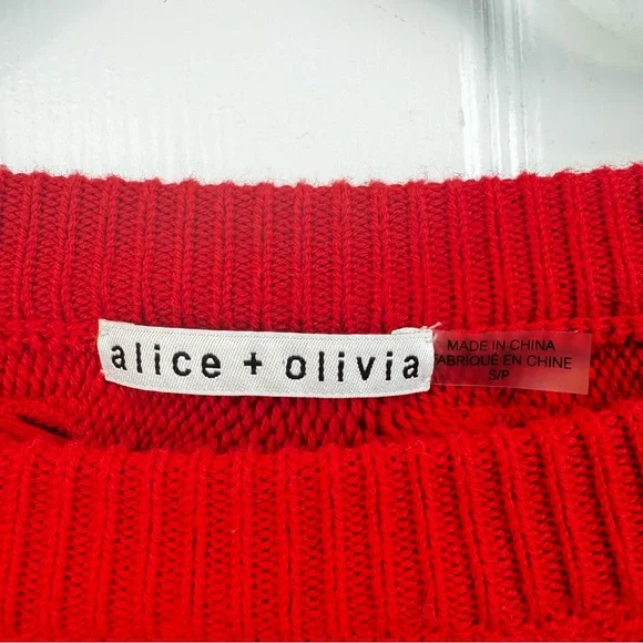 Alice + Olivia Bright Ruby Red Allene Cable Stitch Chunky Wool Sweater Sz. SP - Picture 9 of 11